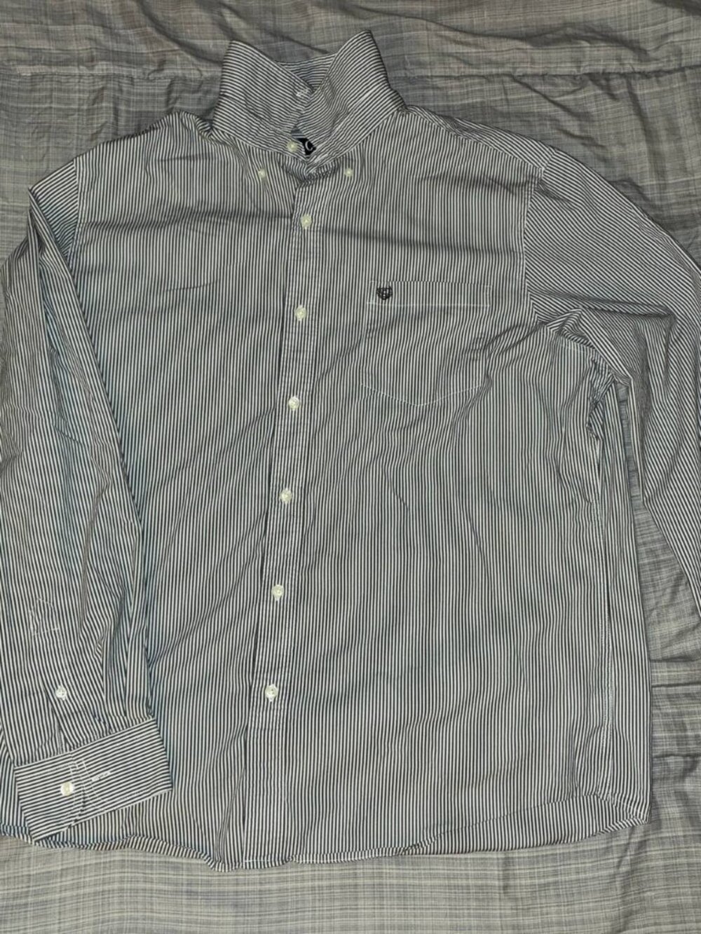 Men’s Chaps Gray with Black Stripes Button Down Shirt - Size XL